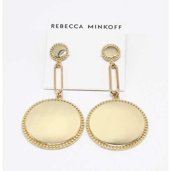 Rebecca Minkoff Round Gold Disc Drop Earrings - Picture 1 of 2